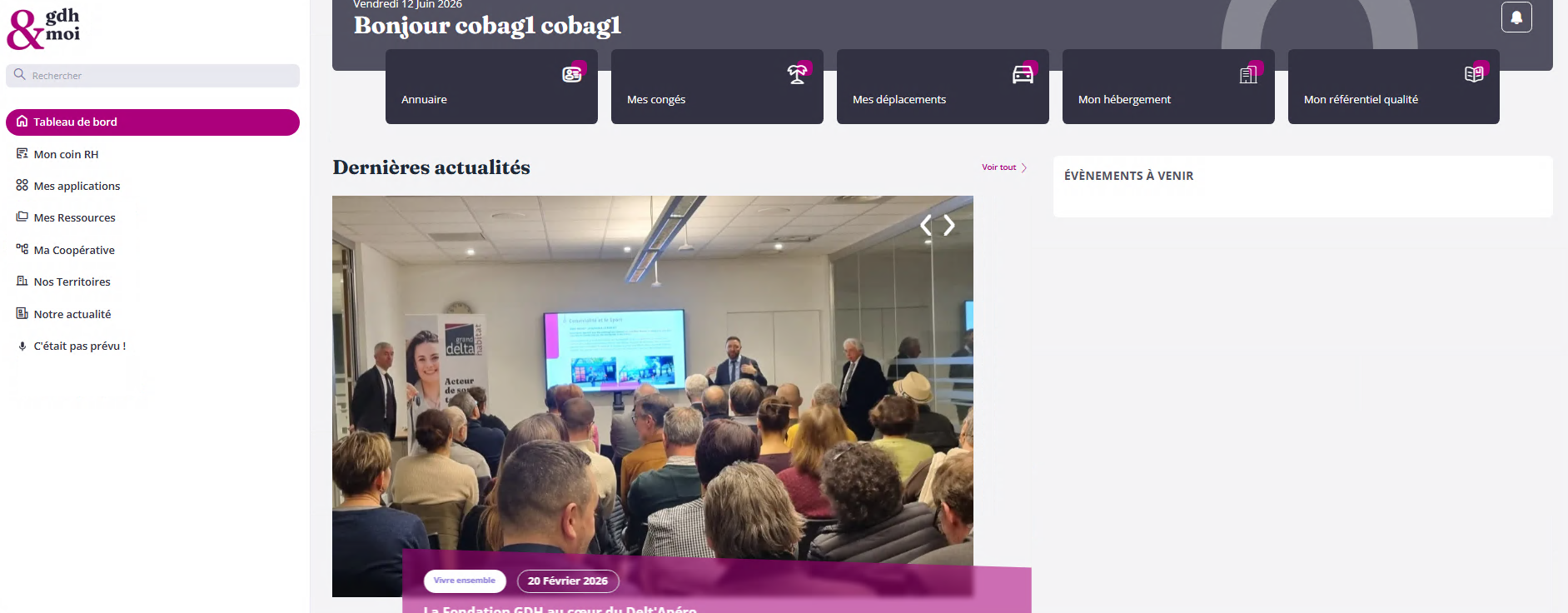 Accueil de l’intranet GDH&Moi